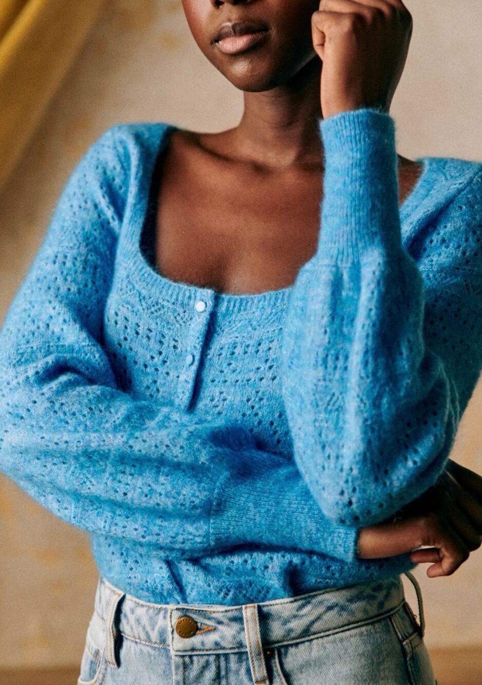 Sezane Esmee Mohair Wool Fancy Knitting Cardigan Size Medium French Casual NWT